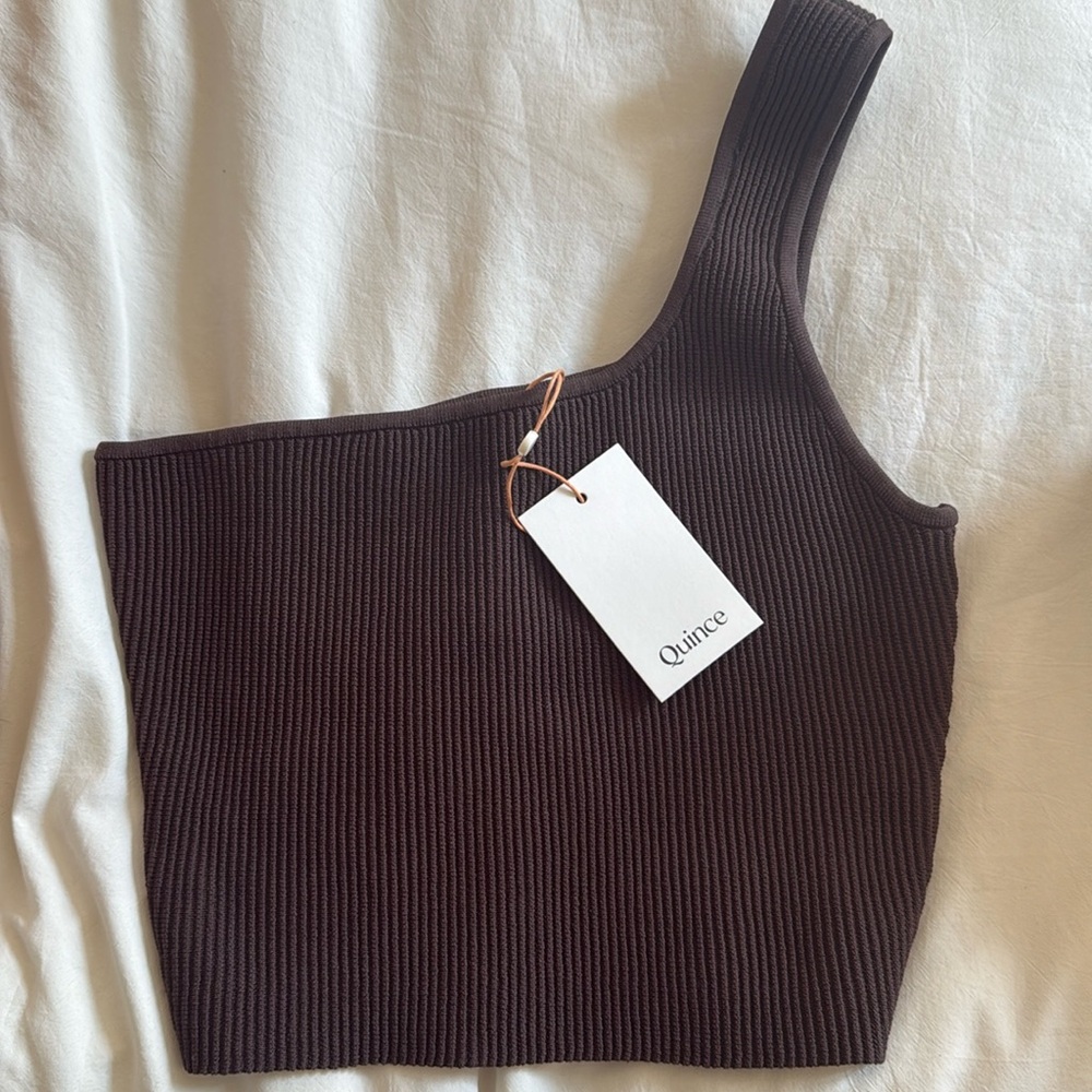 Quince Ribbed Brown One Shoulder Top M